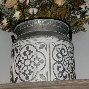 Rustic White and Gray Decorative Metal Vase